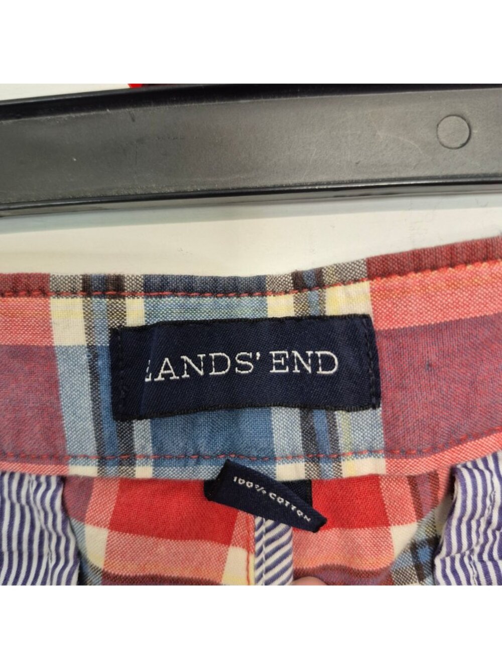 Lands End Mens Plaid Cotton Chino Shorts Red/Blue Size 40 Casual Summer Wear - Picture 7 of 9